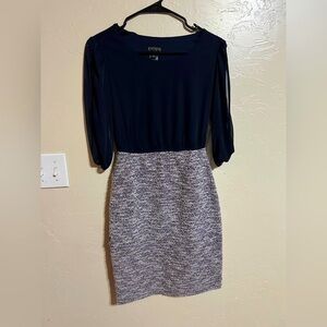 Enfocus Studio Black and Gray Sheath Dress with Cuffed 3/4 Sleeves bodycon